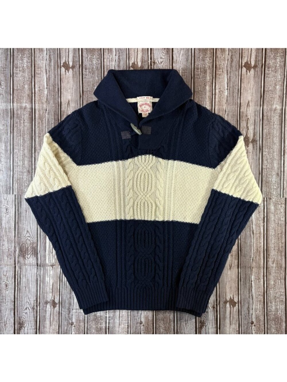 BROOKS BROTHERS Shawl cableknit virgin wool sweater size M color Navy White